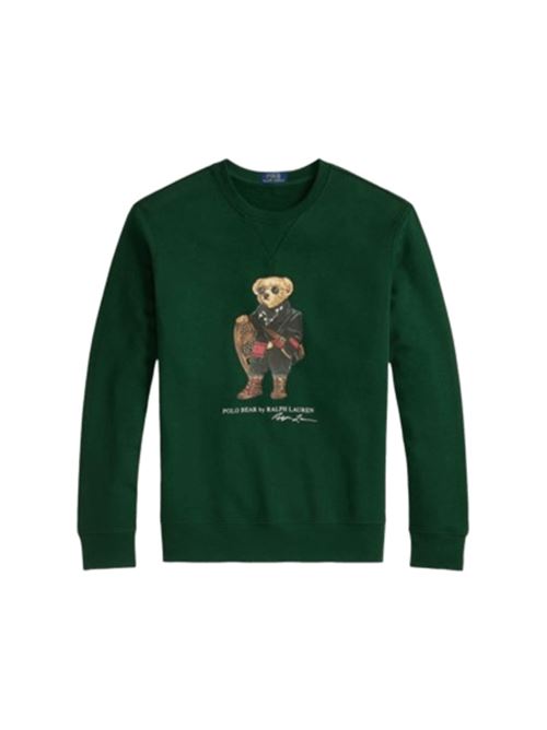 Felpa da uomo girocollo in puro cotone con stampa BEAR, colore verde POLO RALPH LAUREN | 710981794001